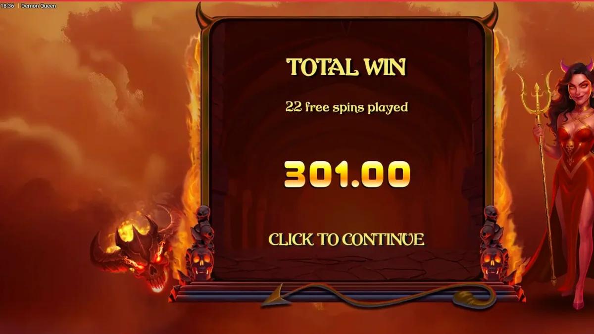 Tampilan visual slot Demon Queen dengan tema neraka dan simbol buah iblis