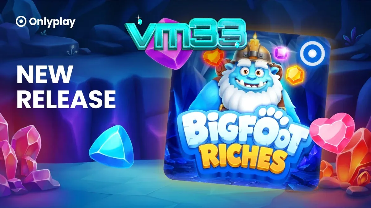 Pemandangan musim dingin yang menakjubkan dalam slot Bigfoot Riches dengan elemen kristal dan hutan beku.