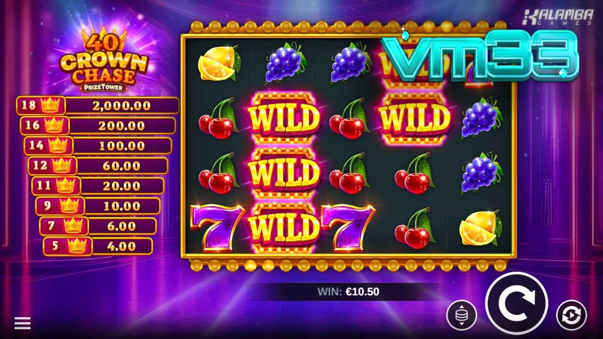 Tampilan antarmuka seluler dari slot 40 Crown Chase PrizeTower